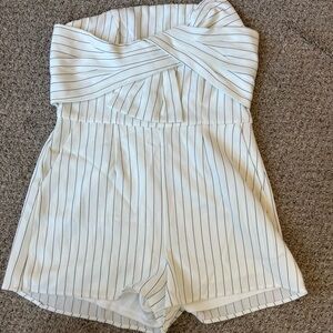 Blue Blush White and Black Strapless Romper